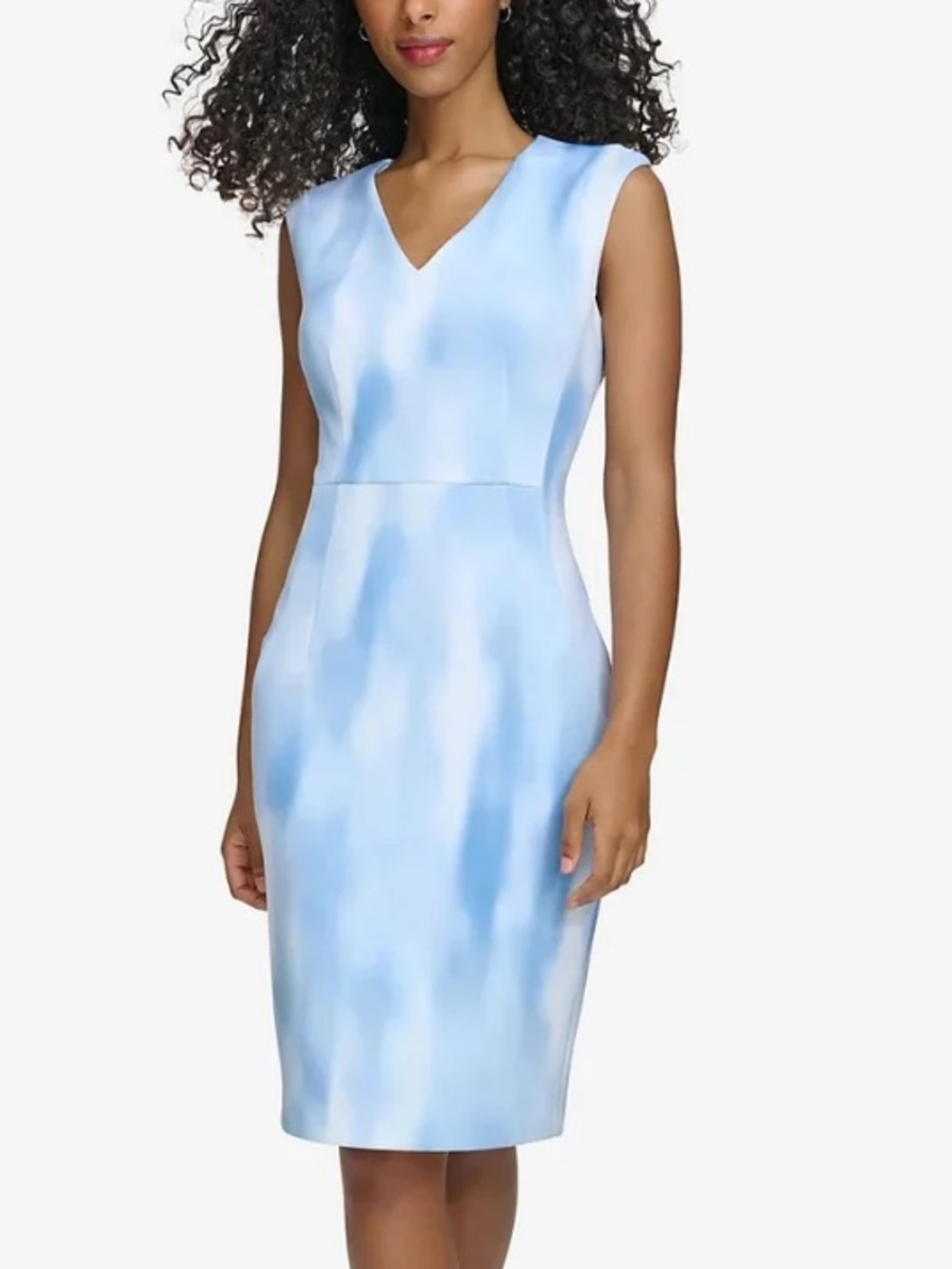 Calvin Klein Women's Scuba V-Neck Short Sheath Dress Sky Blue